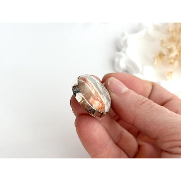 Polished Agate Gemstone Oval Sterling Silver Minimalist 925 Vintage Pendant - Picture 9 of 10